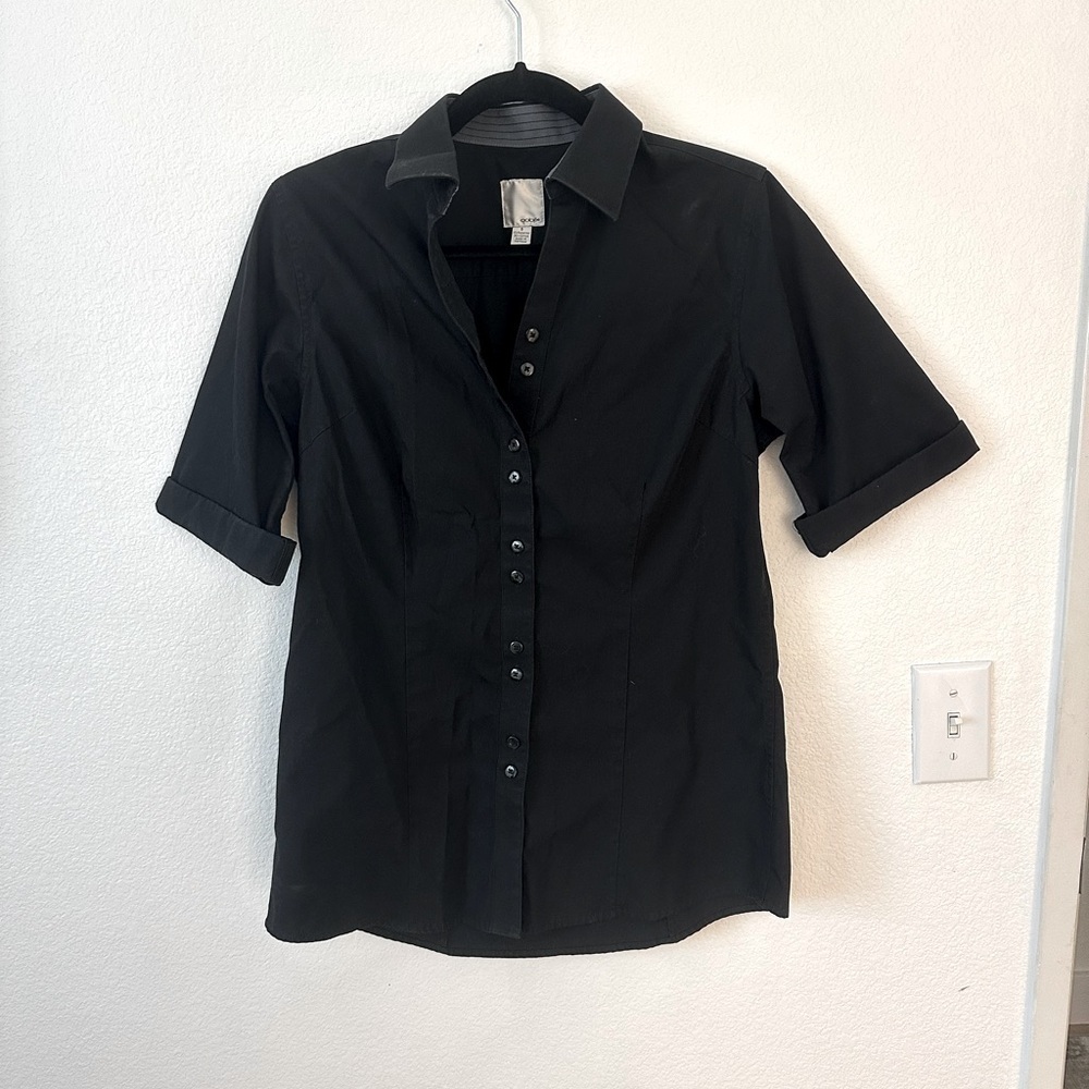 Women’s oobe Brand Black Casual Button Down Short Sleeved Shirt Size Small